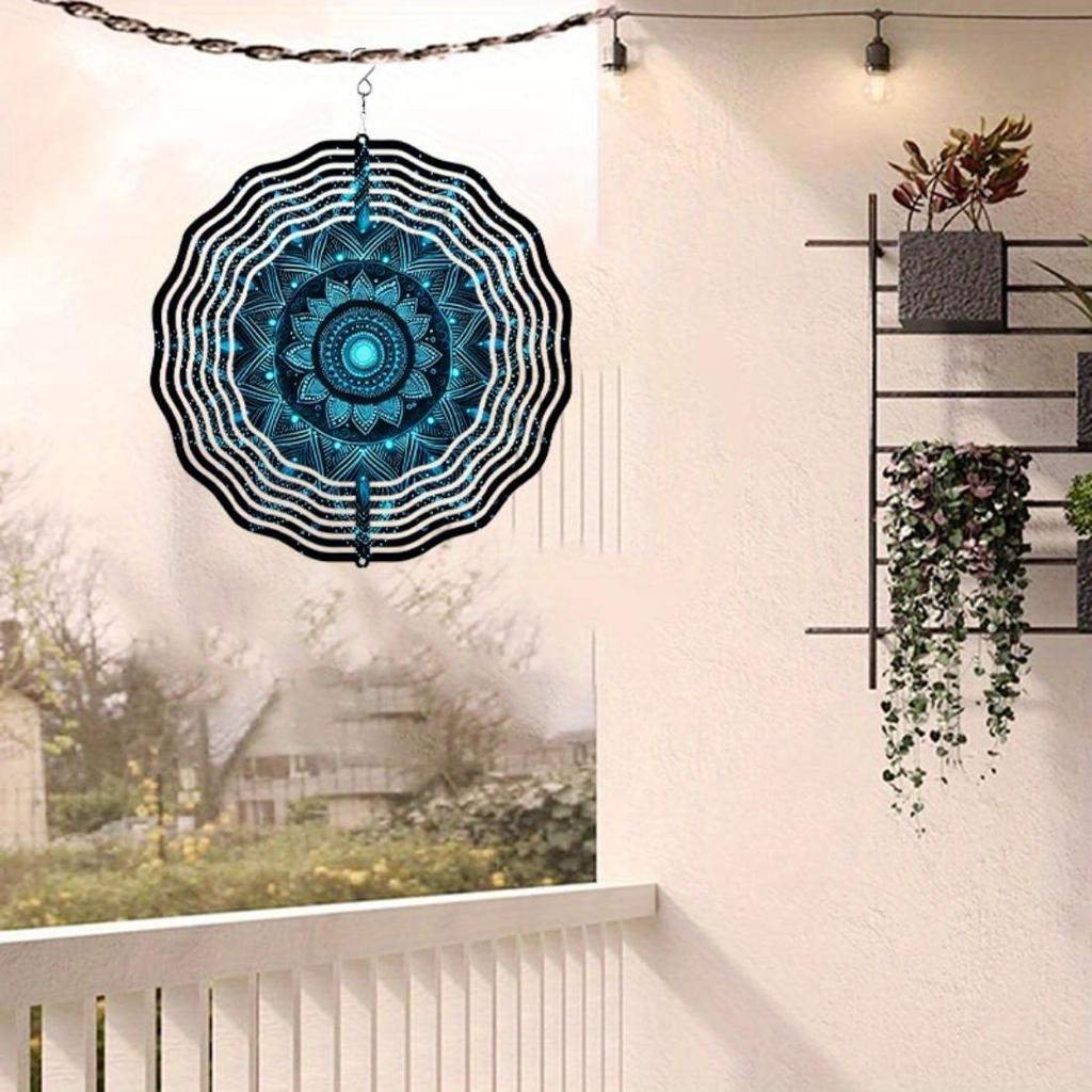 1 Stück Metall Mandala Blume Windspiel - Blau & Golden Outdoor Gartendeko, Gedenk-Windrad für Terrasse