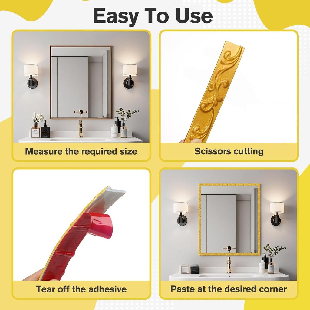 1PC 1m/39.37inch White and gold self-adhesive flexible molded decoration, suitable for mirror edges,and home wall decoration