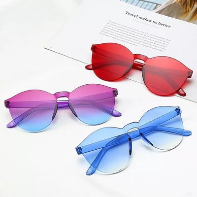 Sonnenbrille Damen Mode Damen Katzenohr Randlose Transparente Brille Mädchen Retro All-In-One Ocean Piece Candy Color Eyewear UV400