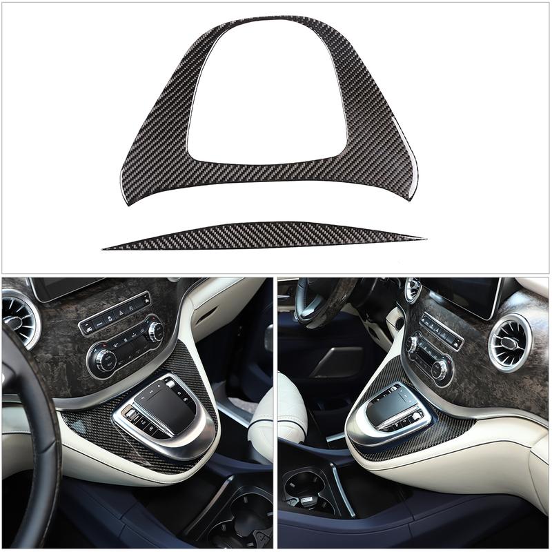 2 pieces Soft carbon fiber Car central control gear panel sticker for Mercedes-Benz V-Class 2015- Interior accessories