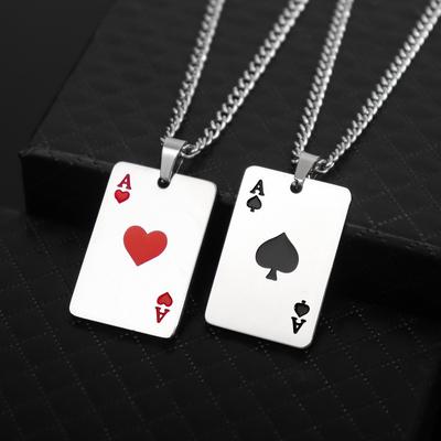 Fashion Pop Personality Poker Pendant A of Hearts A of Spades Party Party Couple Stainless Steel Necklace Holiday Gift Accessori
