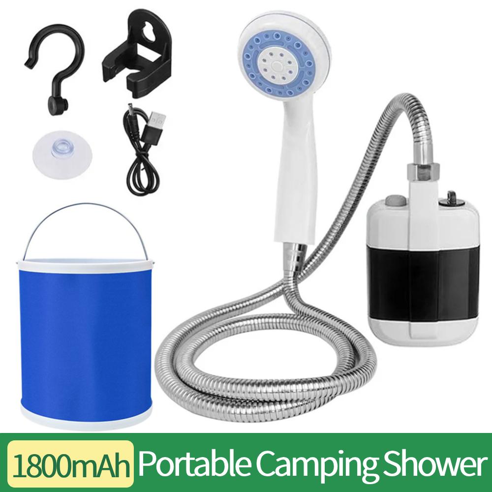 Outdoor Shower Pump with Hose Bucket Camping Shower Kit Rechargeable Handheld Water Pump for Camping Hiking Beach Car Washing