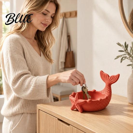Decorative Key Bowl 3D Printed Mermaid Tail Jewelry Tray with Starfish Design for Rings Earrings and Cute Shell Keys Ocean Style Storage Tray