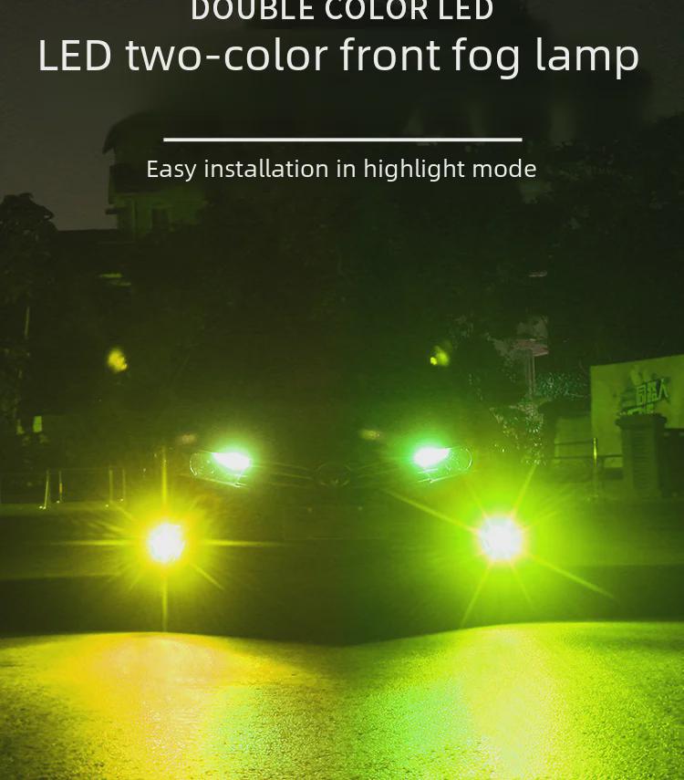 Dual-Color Automotive LED Fog Lights with Lens, H7/9005/9006/H11, Easy Installation