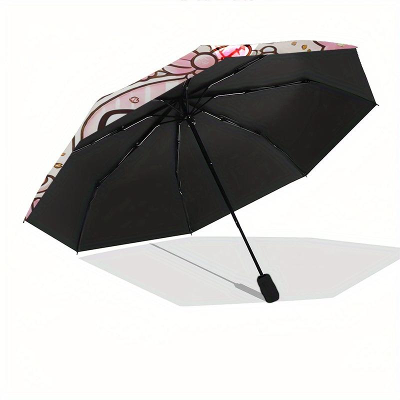 Hello Kitty,Kawaii Automatic Folding Umbrella-Simple 8-Rib Design, Bright Cartoon Pattern, Durable Iron Frame, Suitable For Travel, Outdoor,