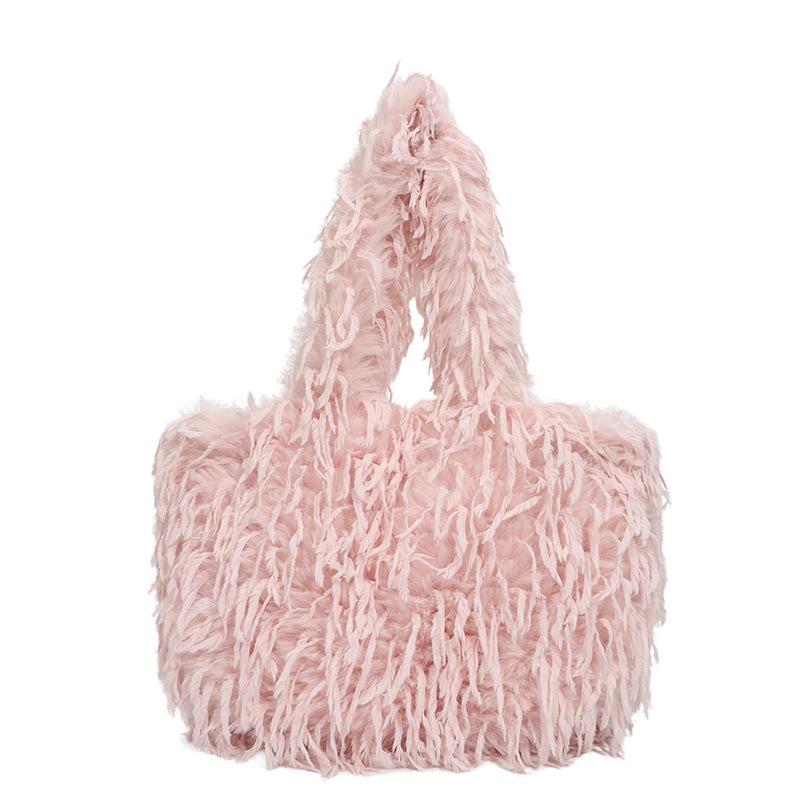 Autumn fashion plush portable tote bag new texture fashion shoulder bag solid color casual women's bag