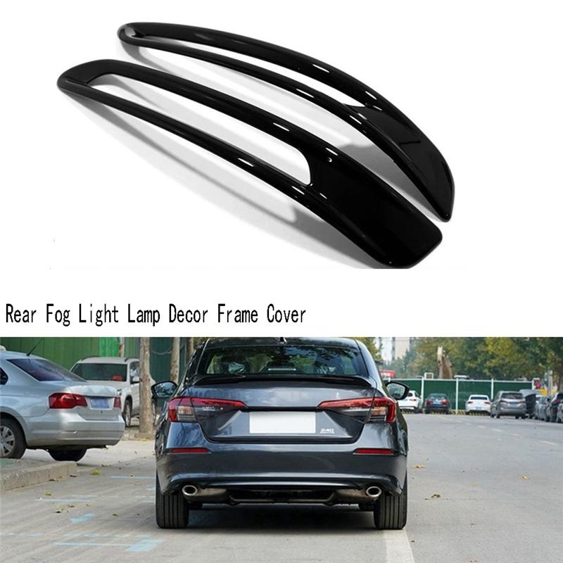 Car Rear Fog Light Lamp Decor Frame Cover Trim Decorative Sticker Exterior Parts Accessories For Honda Civic 11Th Gen