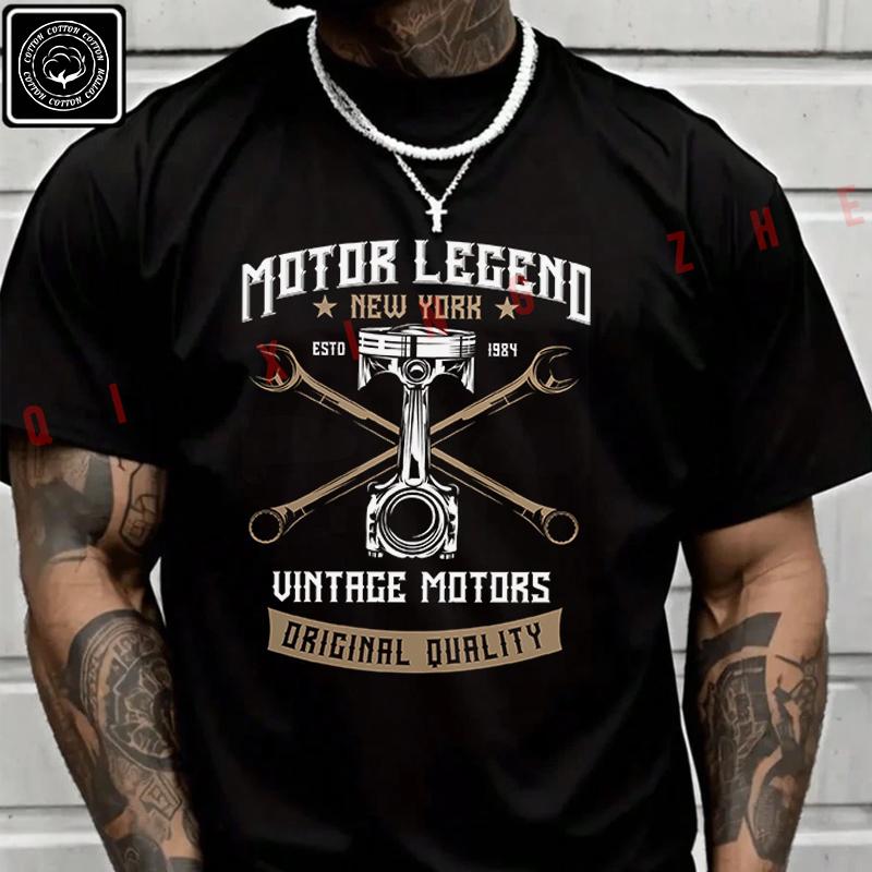 Motor Legend Yoek Engine Vintage Motors Moto T Shirt Men's Cotton Casual Short Sleeved Round Ne