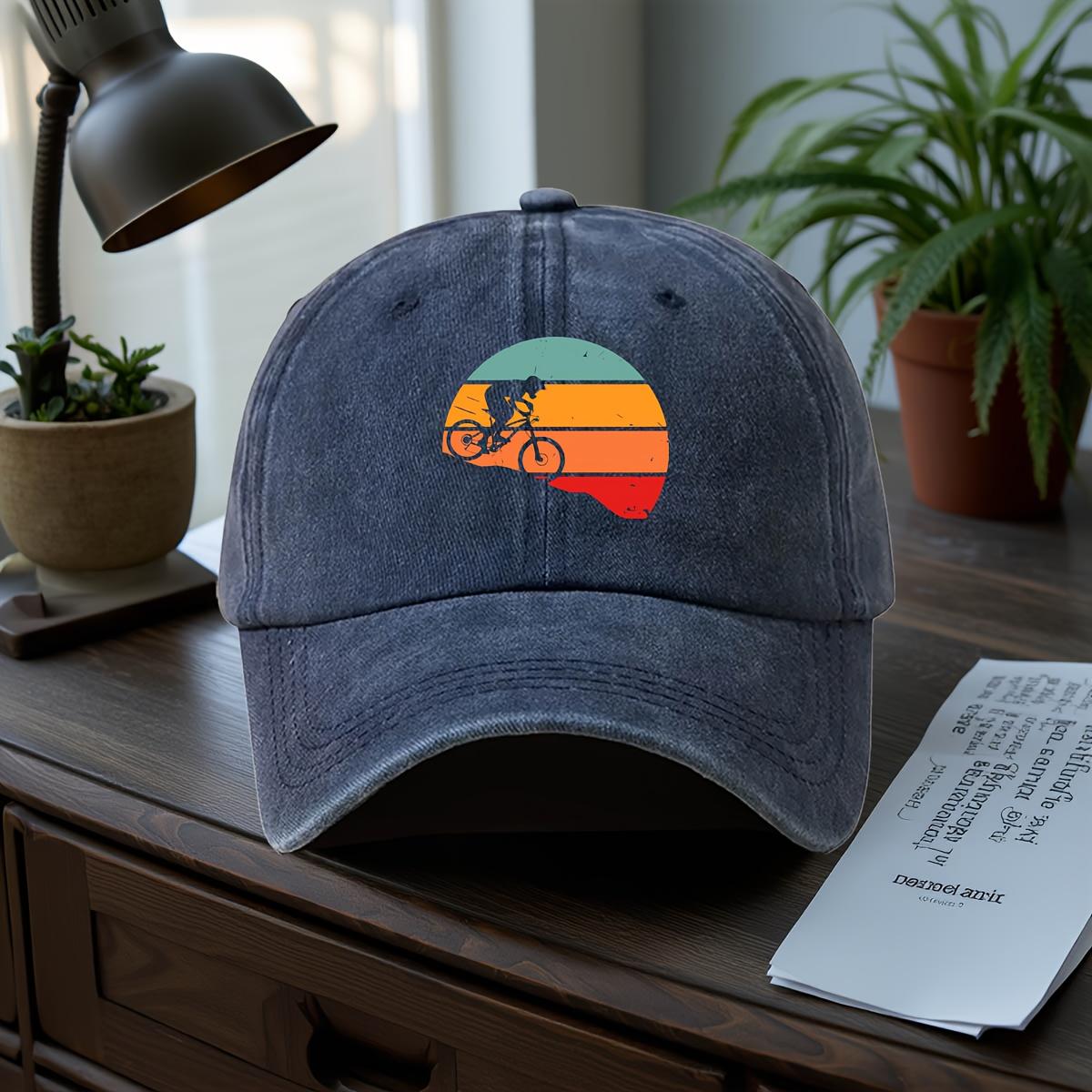 Adjustable Washed Vintage Denim Trucker Baseball Cap Trendy Cycling Print - Lightweight Casual Style Unisex Hip Hop Ha Adjustable