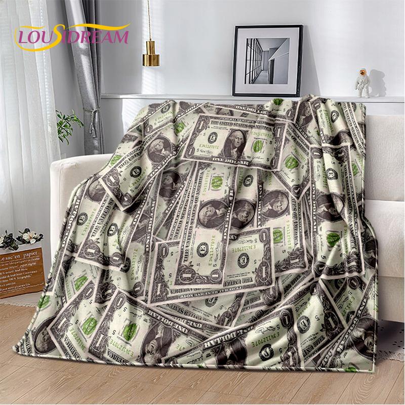 Coperta in Peluche Morbida 3D Dollaro Euro Sterlina Soldi Ricco Cartone Animato, Coperta in Flanella Copriletto per Soggiorno Camera da Letto Letto Divano Regalo