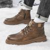 Fashion Casual Leathe Men's Motorcycle Boots Autumn Winter High Top Shoes Business British Ankle Boots Warm Plush Fur Basic Boot
