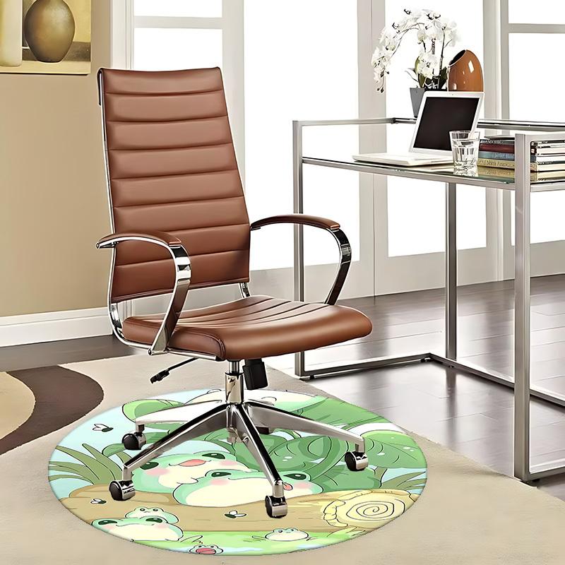 1 Stück Süße Froschfamilie Runder Teppich Anime-Design Bürostuhlmatte, Rutschfester Teppich für Heimdekoration