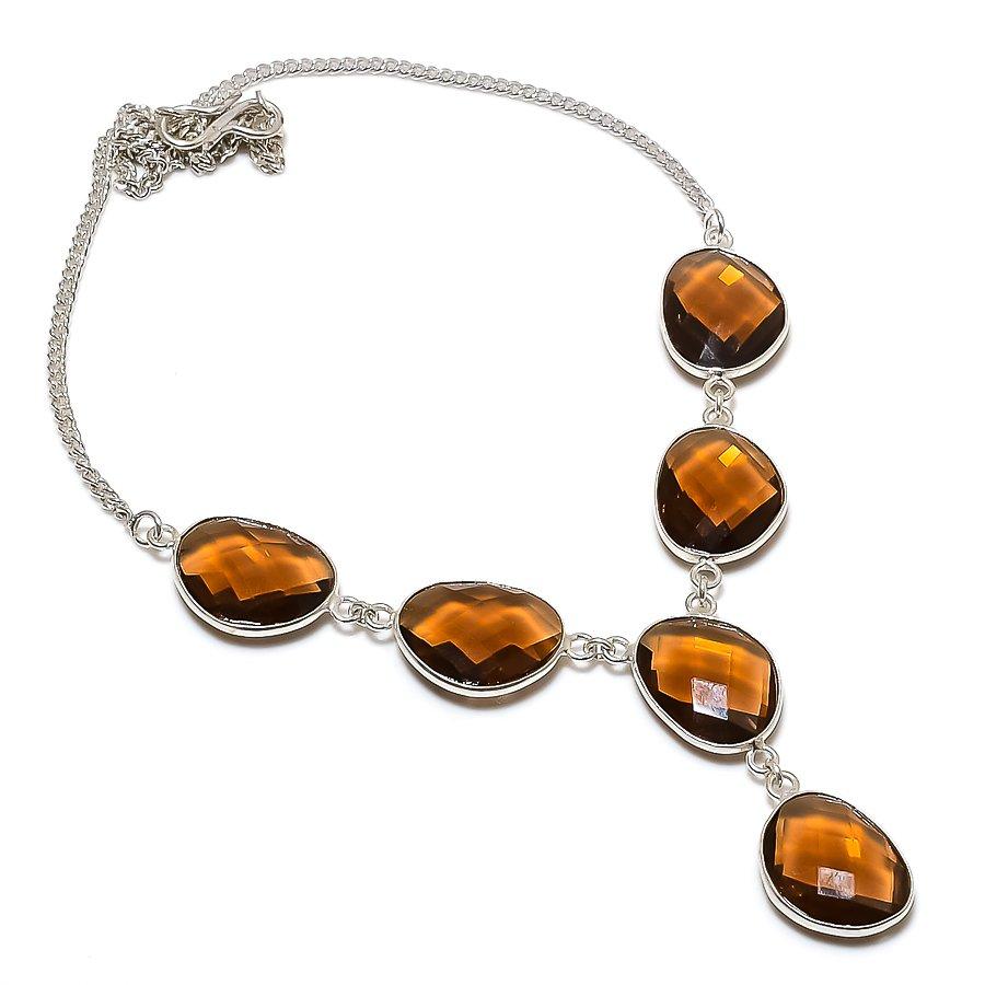 

Natural Citrine Gemstone Handmade 925 Sterling Silver Jewelry Necklace 18 D9j89