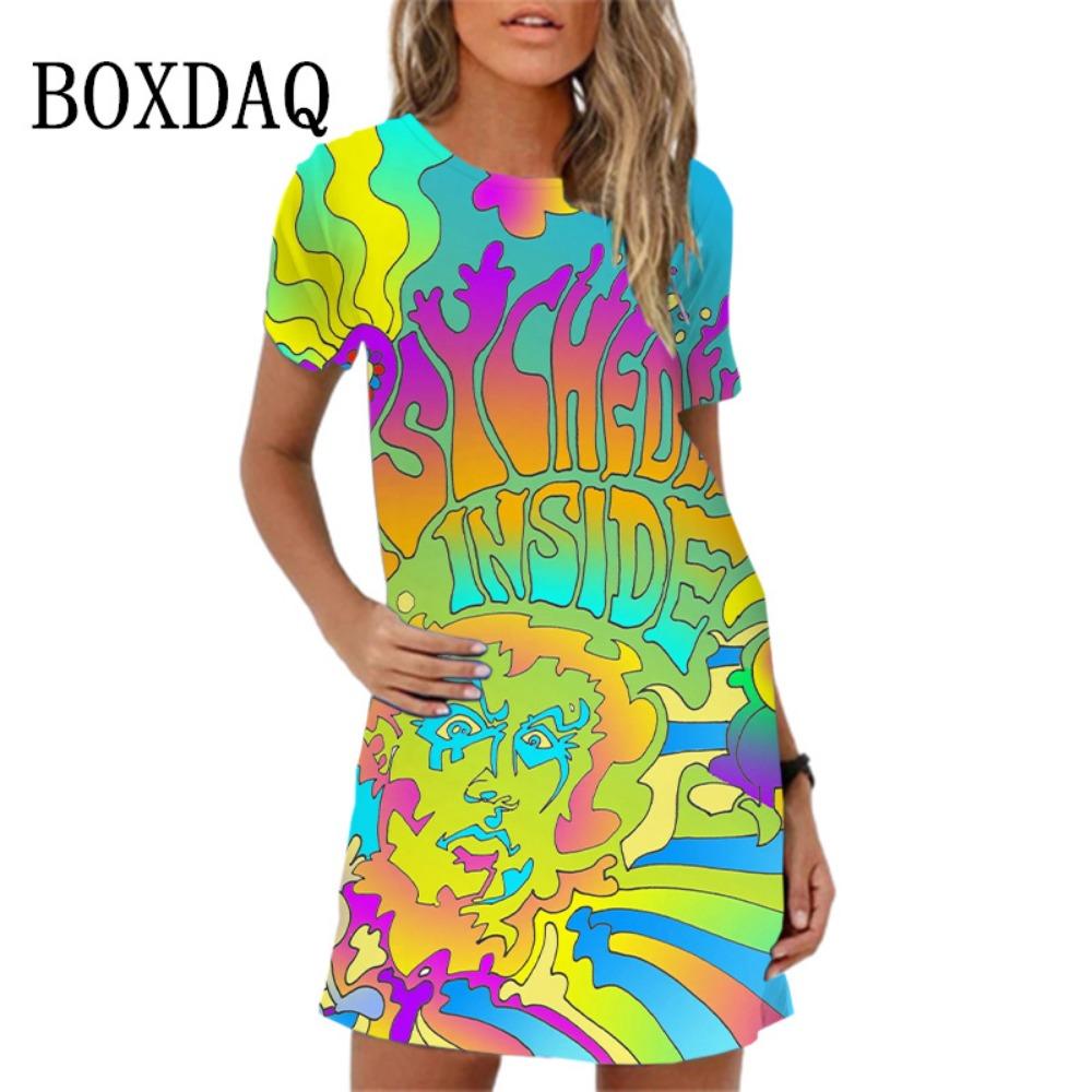 Fashion Owl Print Women Dress Summer Loose Mini Dress 3D Pattern Short Sleeve O-Neck Casual Female Dress