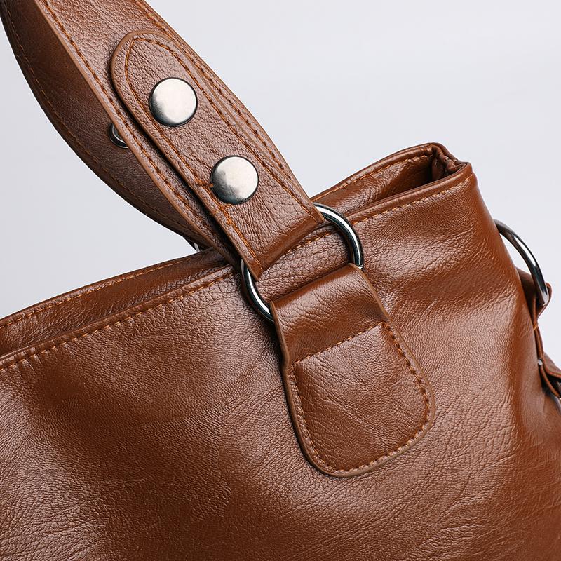 Stylish Leather Tote Bag Trendy Rivet Decor Shoulder Bag for Women