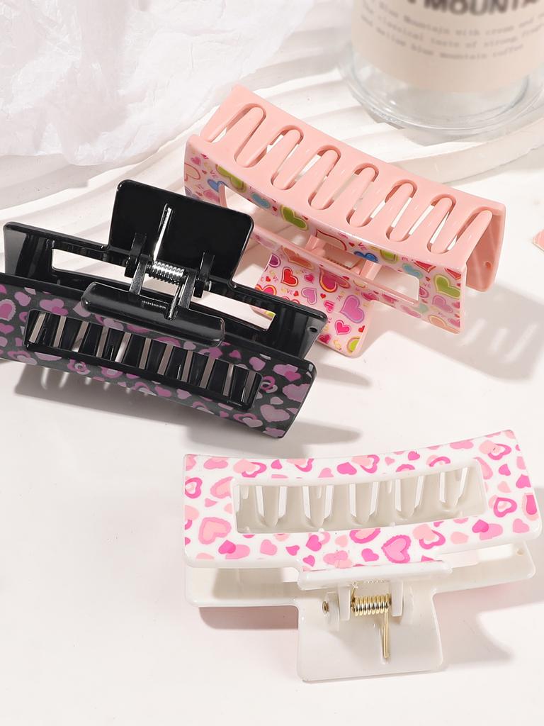 4Pcs New Print Heart Hair Claw for Women,Strong Hold Colorful Hair Clips Big Size Hair Clamps Hairpin Hair Accessories Gift