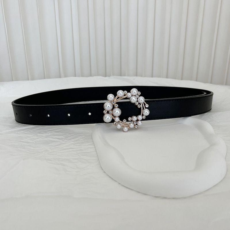 Trendy Pearl Buckle Womens Belt Elegant Casual Soft Pu Leather For Outfit Every