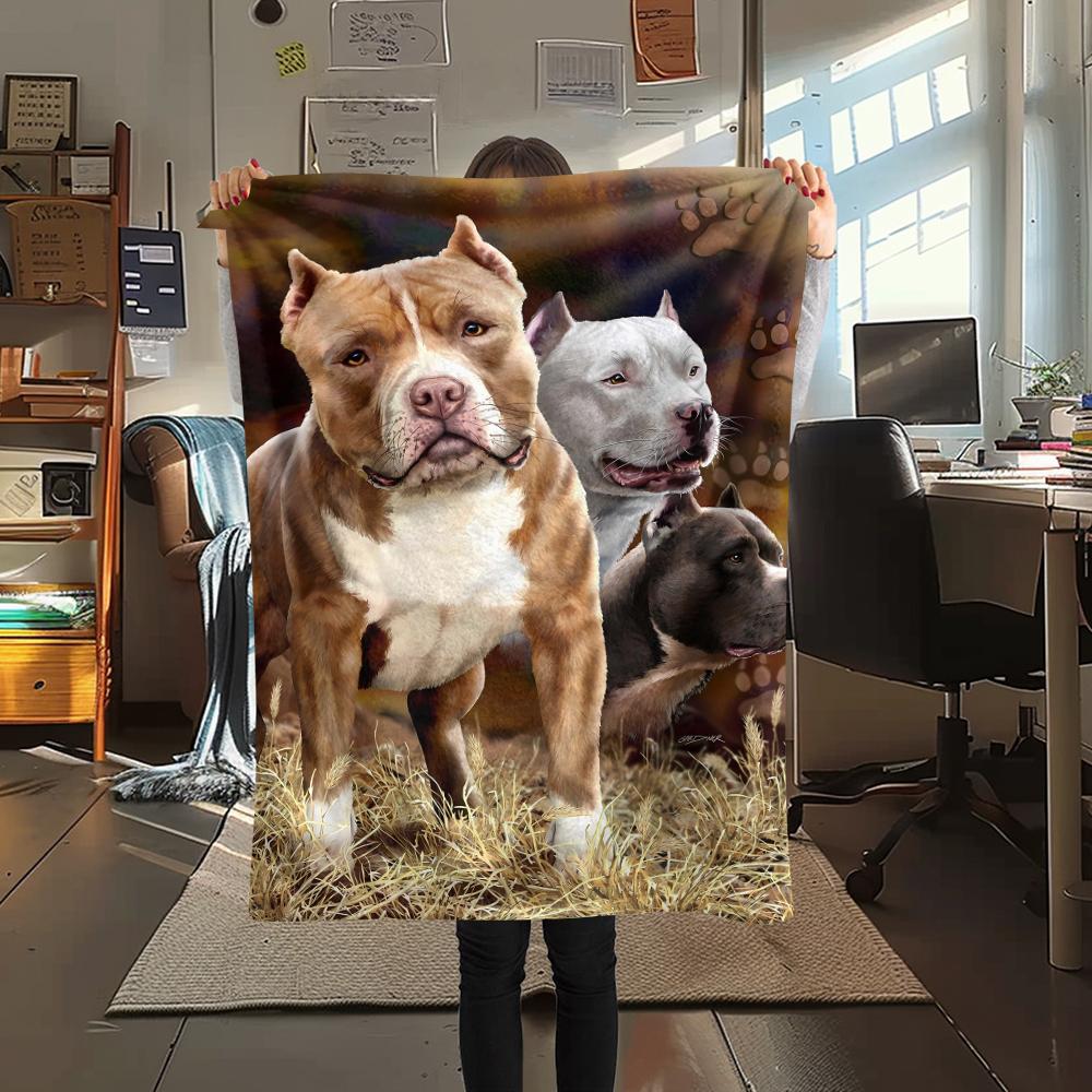 1Pc Pitbull Print Flannel Blanket, High quality Comfortable for All Seasons, Home Decor, Warmth and Comfort, Perfect for Christmas Gifts