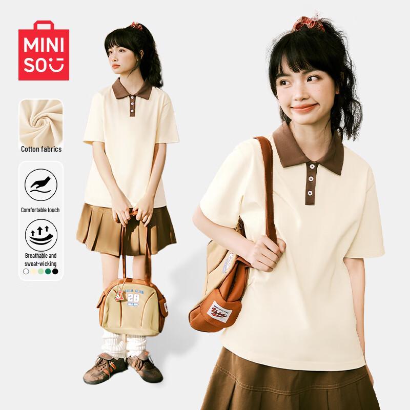 MINISO Women s Color-Block Polo Short Sleeve T-shirt XL