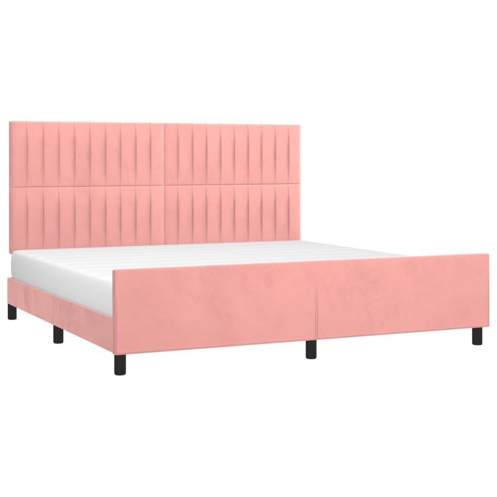 Pink Velvet Bed Frame with Adjustable Headboard 200x200 cm