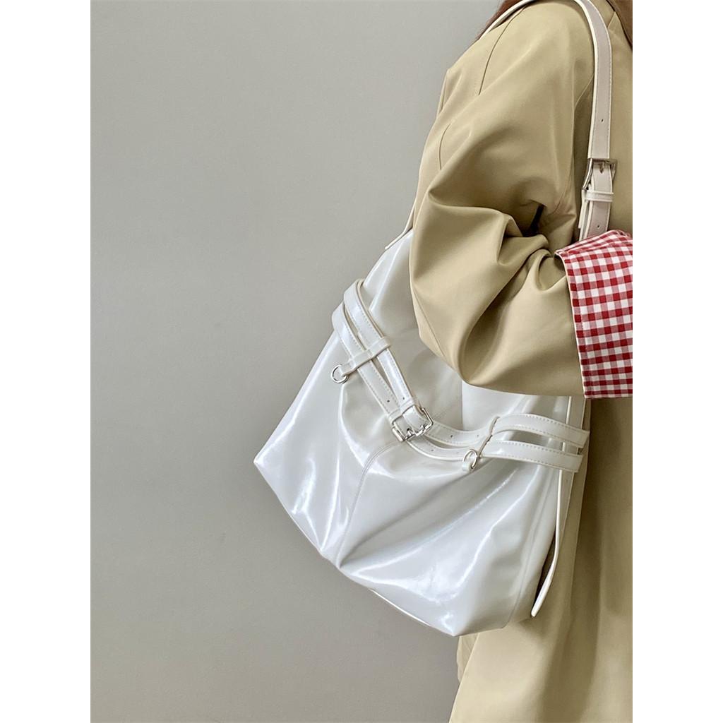 IELGY Korean Version Oil Leather Large-Capacity Tote Bag All-Match One-Shoulder Mess
