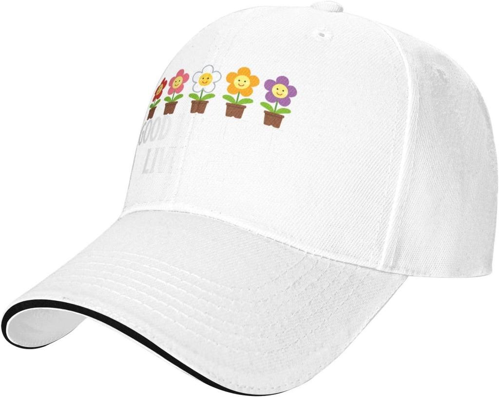 Cute Smiley Flowers Potted Plants Baseball Cap Polyester Adjustable Trucker Hat for Adults