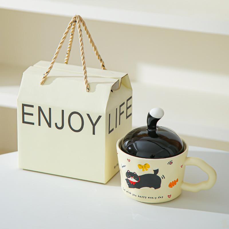 Fun Kitten Mug with Lid Office Cute Ins Ceramic Water Cup Personalized Creative Gift Cup