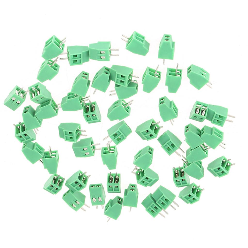 50pcs/set 2 Pin 2.54mm Pitch Green PCB Universal Screw Terminal Block Connector