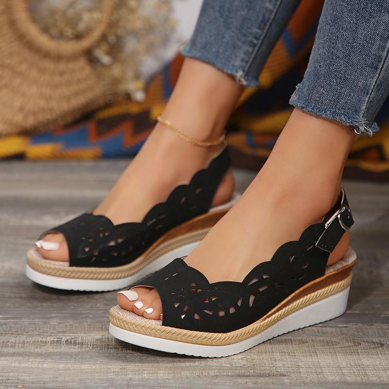 Peep Toe Platform Sandals Women 2024 Summer Back Strap Med Heels Sandalias De Mujer Thick Bottom Non-Slip Espadrilles Shoes