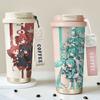 Hatsune Miku Personality Cute Animation Peripheral Thermos Cup Secondary Cartoon Creative Stainless Steel Straw Cup Holiday Gift