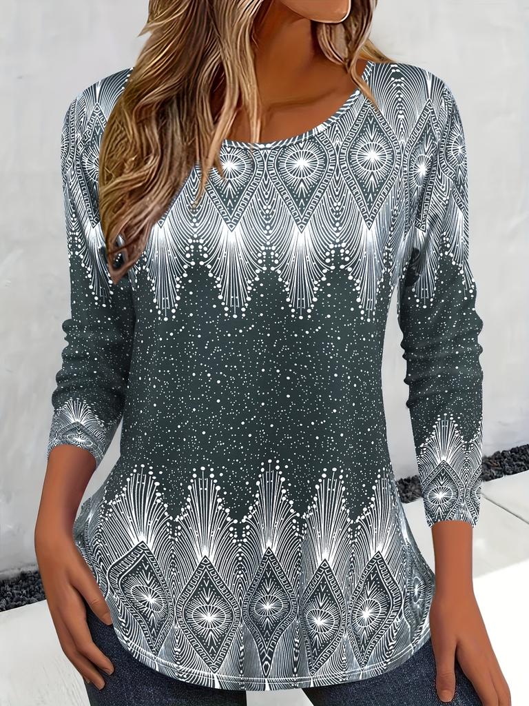 Weihnachtsthema Schneeflocke 3D-Druck O-Ausschnitt Langarm T-Shirt Mode Damenkleidung Casual Y2K Kleidung Harajuku Damenkleidung