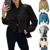 Women's Cropped Jackets Stand Collar Varsity Shacket Coat Casual Button Down Long Sleeve Spring Autumn Outerwear