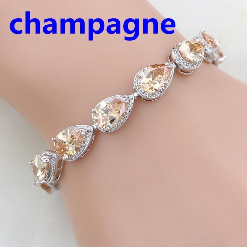 Water Drop Red Garnet CZ 925 Silver Jewelry Length 21cm Link Chain Bracelet for Women Free Gift Box