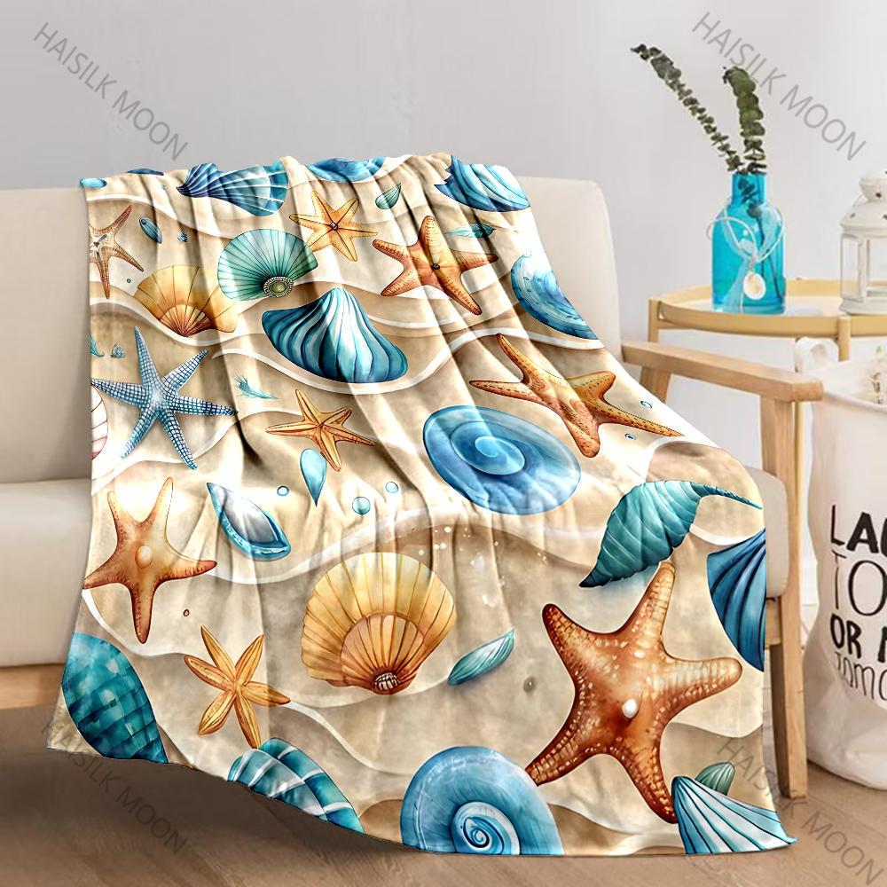 3D Printing Ocean Beach Starfish Theme Blanket Bedroom Sofa Livingroom All Seasons Shawl Blanket Birthday Holiday Gifts for Kids