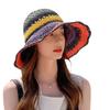 Hyunya Wind Rainbow Straw Bucket Hat Women's Summer Breathable Sunshade Sunscreen Bucket Hat Straw Hat Big Brim