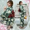 RAVIR Yukata Deep Beige with Floral Classic Japanese Fluffy Obi and Geta One Size Fits All Women's 3-Piece Set, Print, Style, Belt, Sandals, Green,