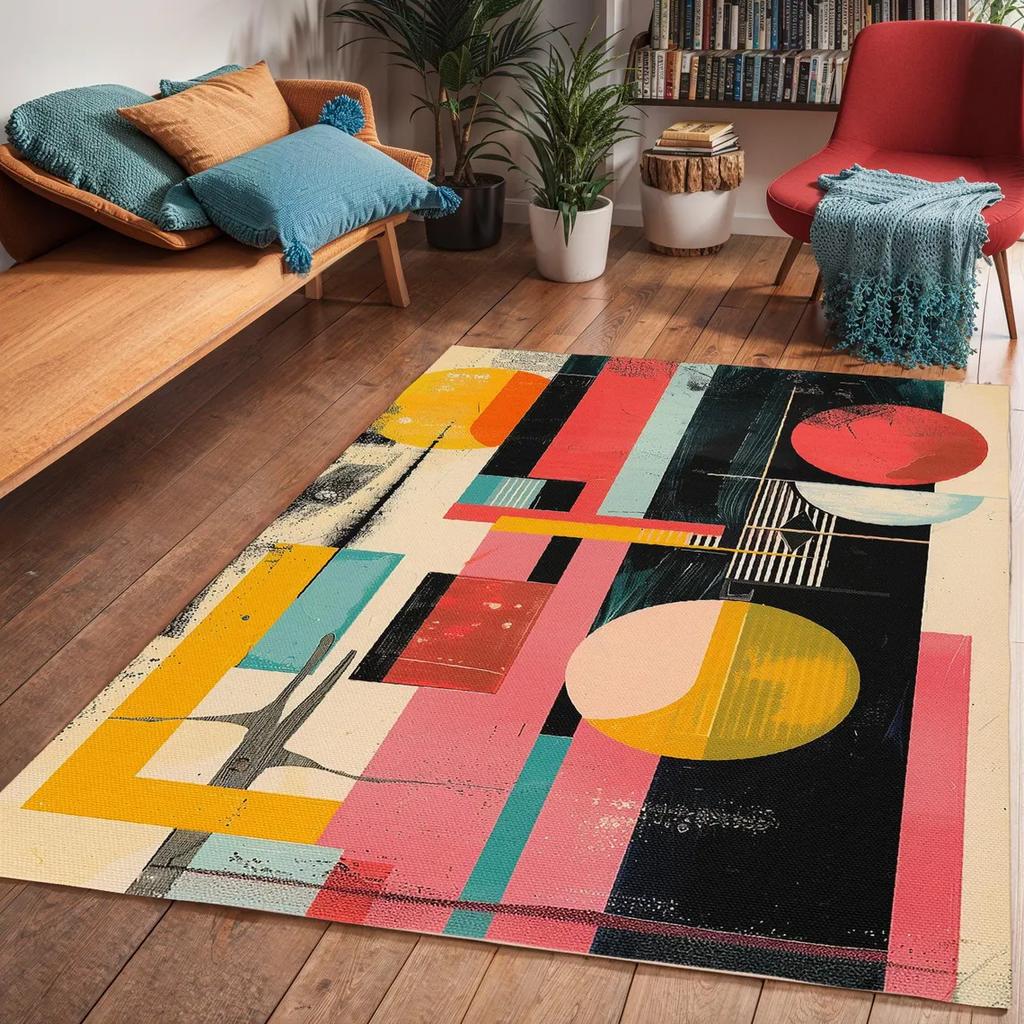 Colorful Mid-Century Modern Area Rug Abstract Art Deco Carpet for Living Room Bedroom Kitchen and Laundry Rug Floor Mat