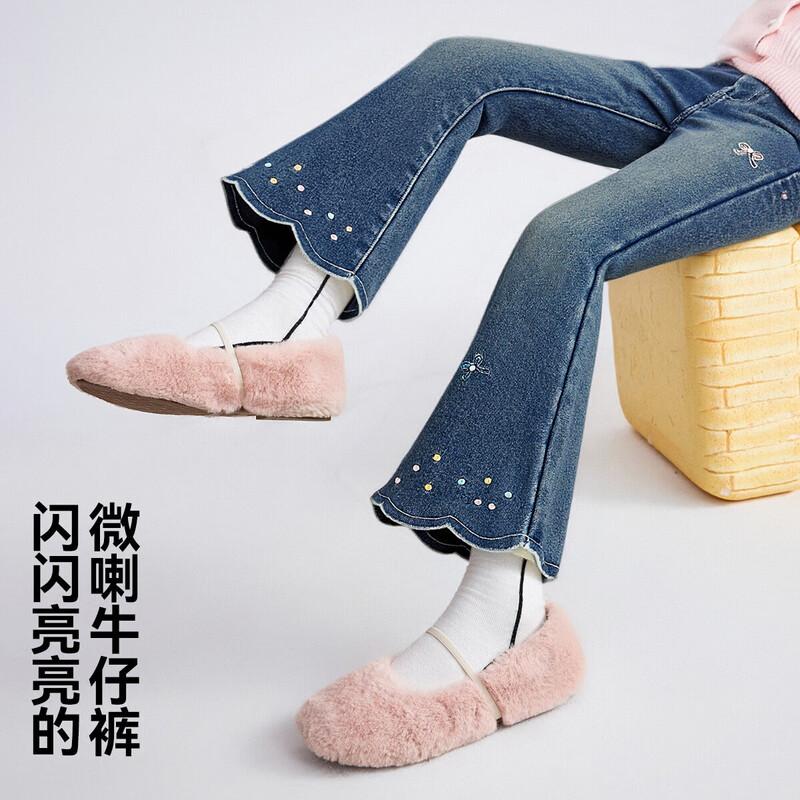 ASK JUNIOR Girls  Winter Fleece-Lined Bow Flared Jeans 170