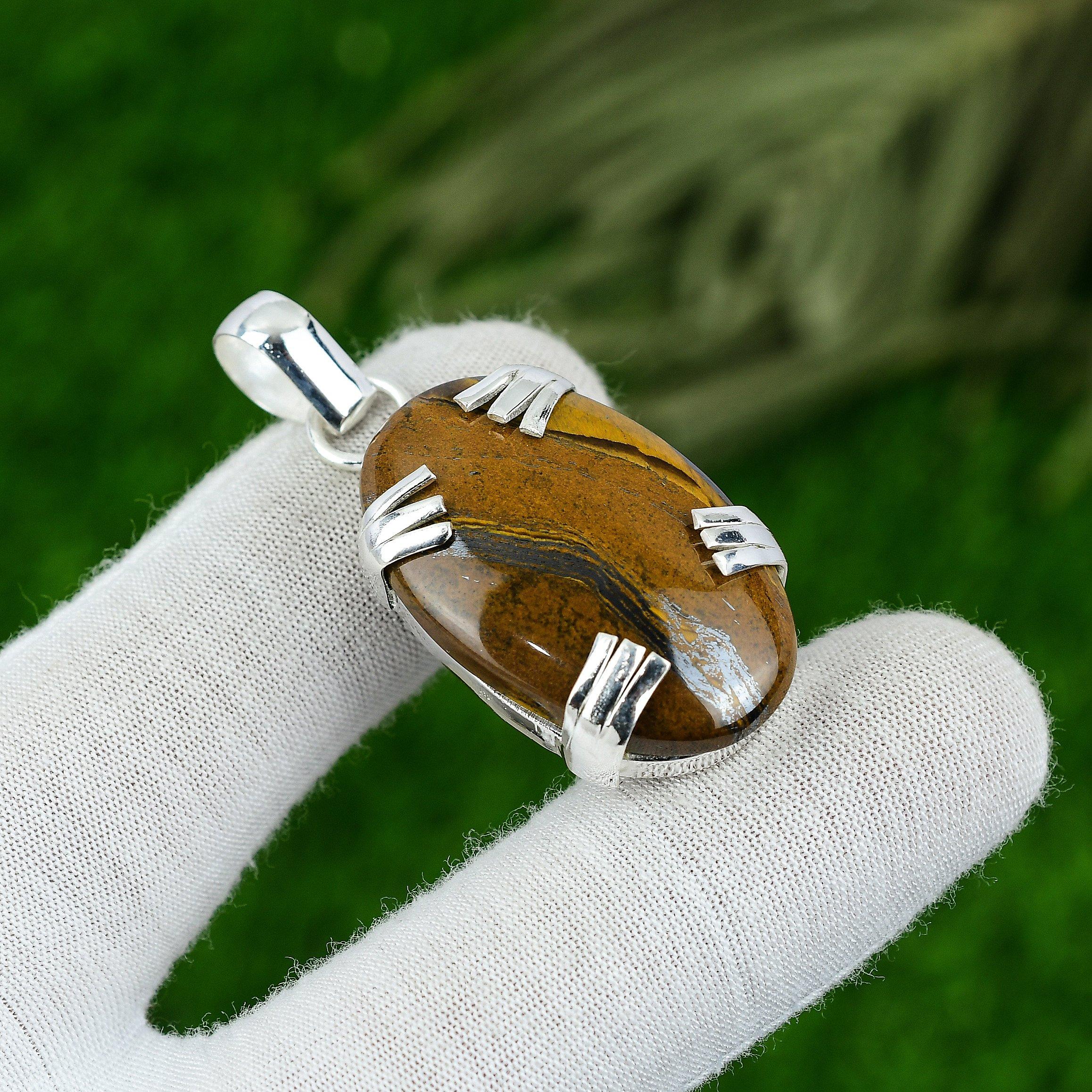 

Подвеска из натурального камня Тигровый глаз, серебро 925 пробы, индийские украшения для девушек