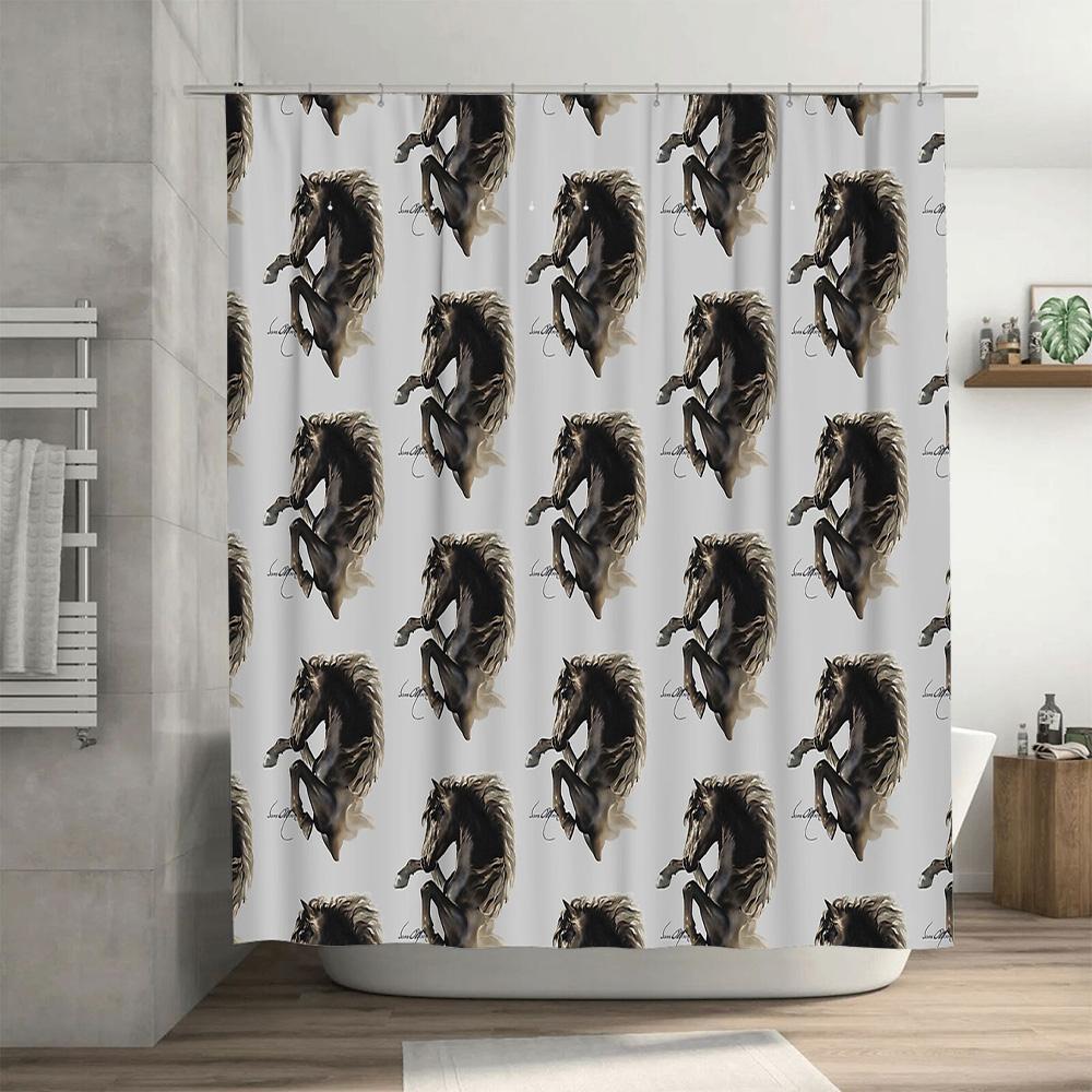 Horse Shower Curtain Rustic Farmhouse Bathroom Decor Western Country Animal Print Waterproof Fabric Stall Door Cover Vintage