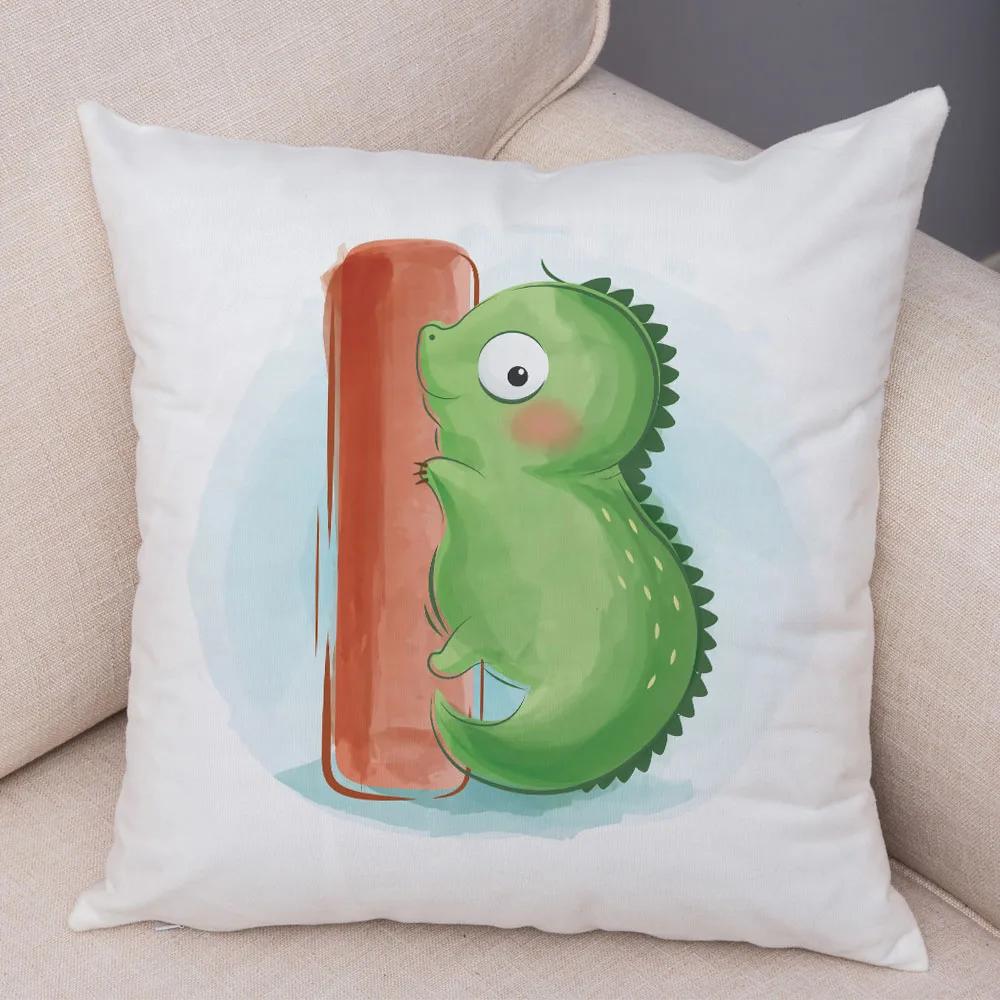 Cute Cartoon Animal Cushion Cover for Children Room Water Color English Letter Print Pillow Case Short Plush Pillowcase 45x45cm