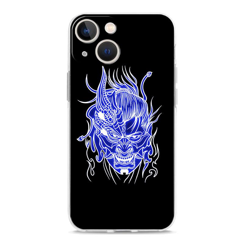 Luksusowe przezroczyste etui na telefon iPhone 15 14 13 12 11 Pro Max XS X XR 7 8 Plus Przezroczysta, odporna na wstrząsy obudowa Samurai Oni Mask neon