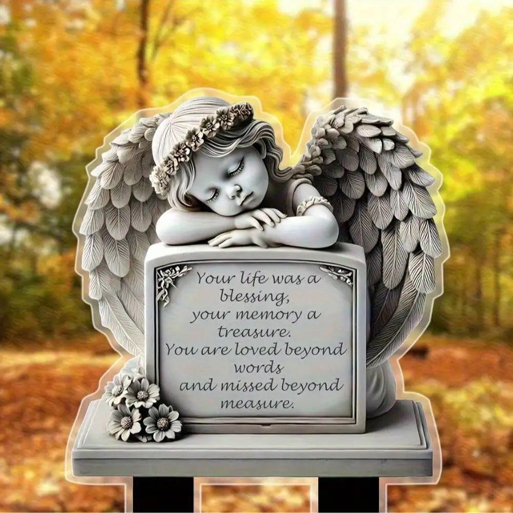 

1 classic angel commemorative plaque, ground installation, weather resistant outdoor decoration, Easter commemoration