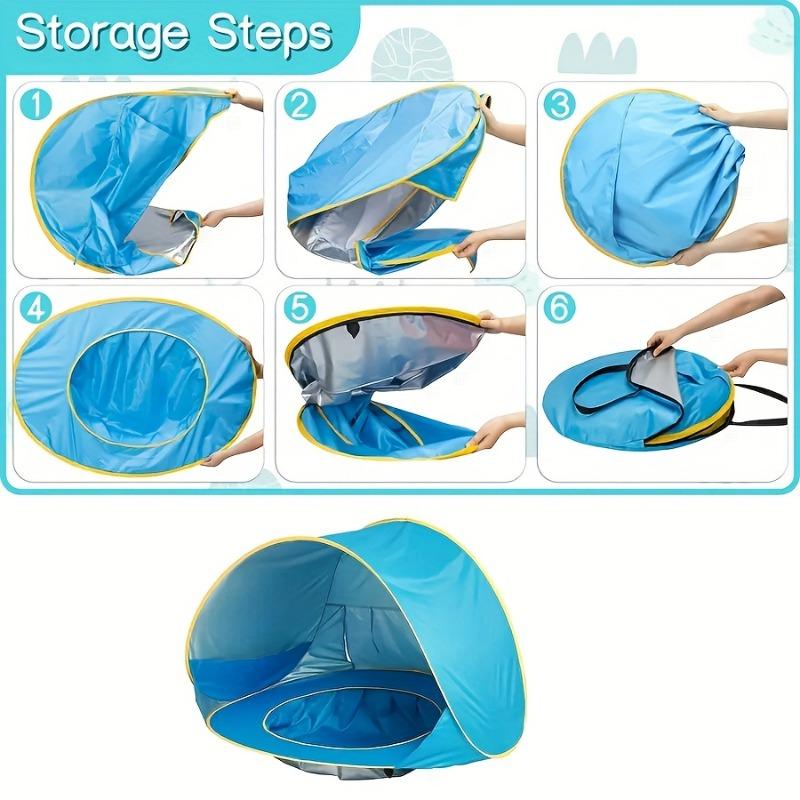 Large Foldable Kids Beach Play Tent with Water Pool Easy Setup Durable Polyester Portable for Outdoor Camping Blue Yellow Trim