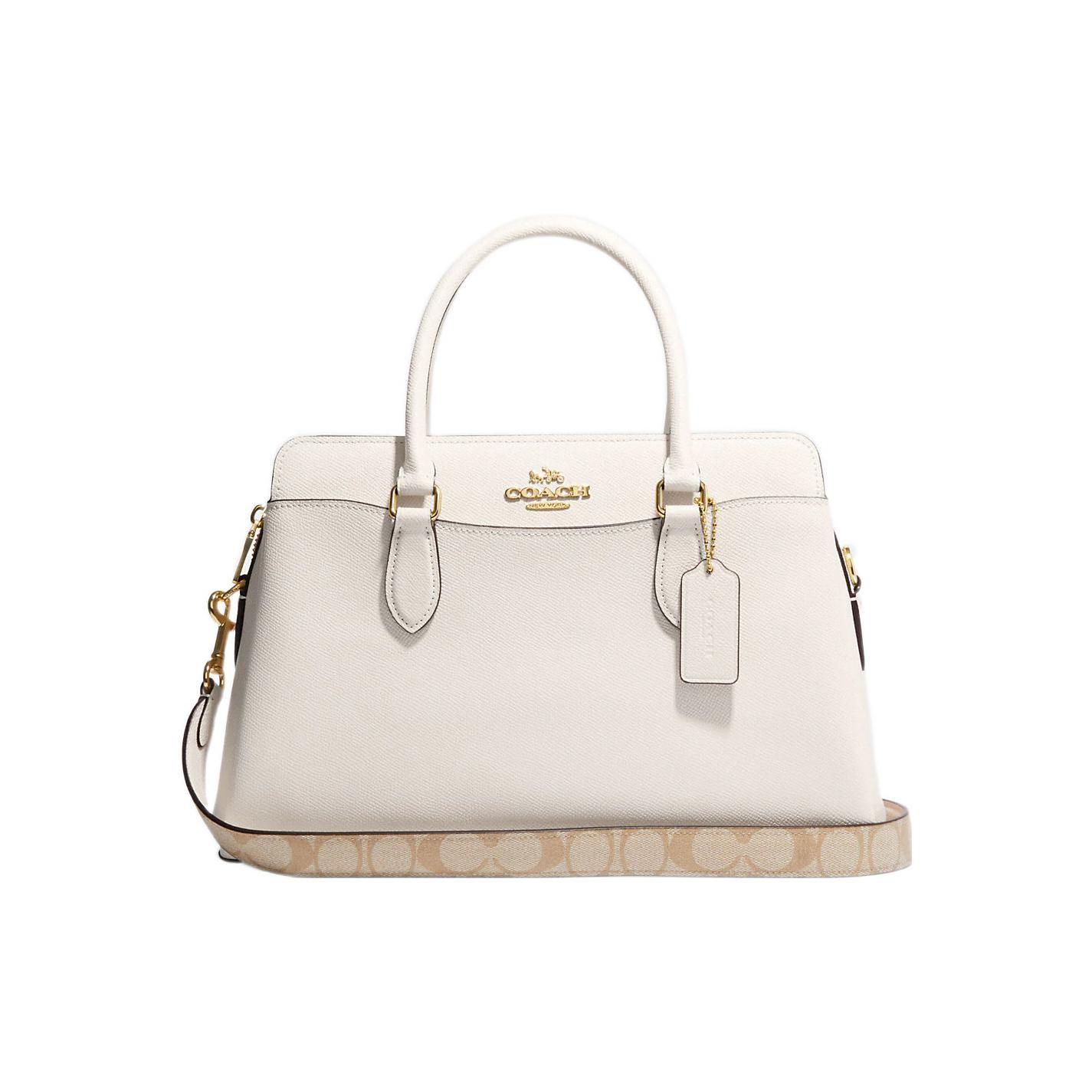 

Coach Darcie Removable Monogram Shoulder Strap Crossgrain Leather And Signature Coated Canvas Shoulder Crossbody Tote Women Handbags White CH290-IMCHK Basic Set (Bag+Dust Bag)