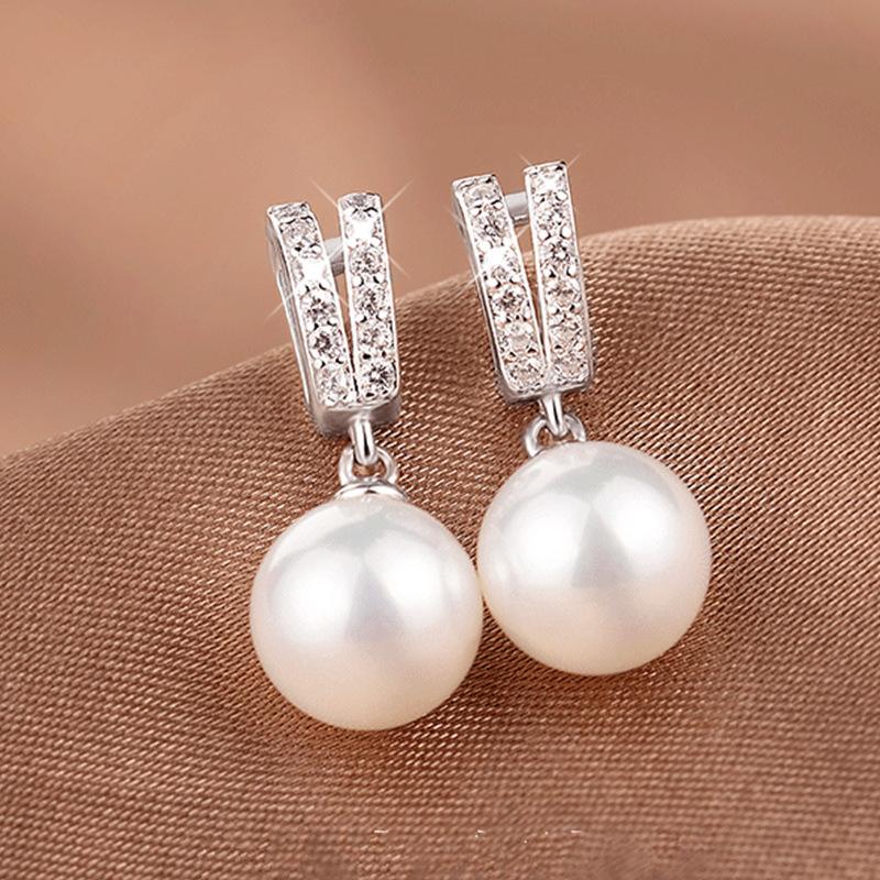 Ladies Artificial Pearl Earrings, Synthetic Zircon Sparkling Design, Elegant Jewelry, Wedding and Bridesmaid Gifts