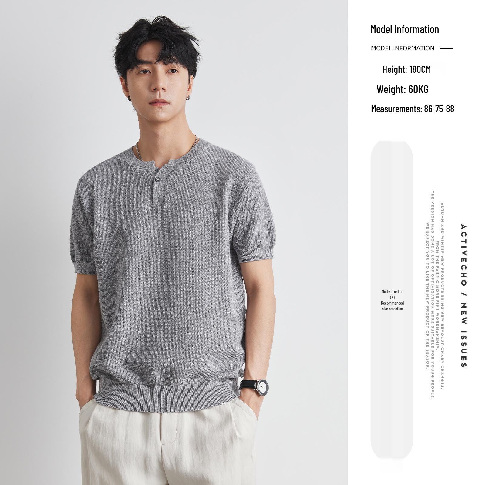 

Мужская летняя трикотажная рубашка хенли с коротким рукавом прилегающего силуэта - Легкий, зрелый, повседневный топ Extra Large