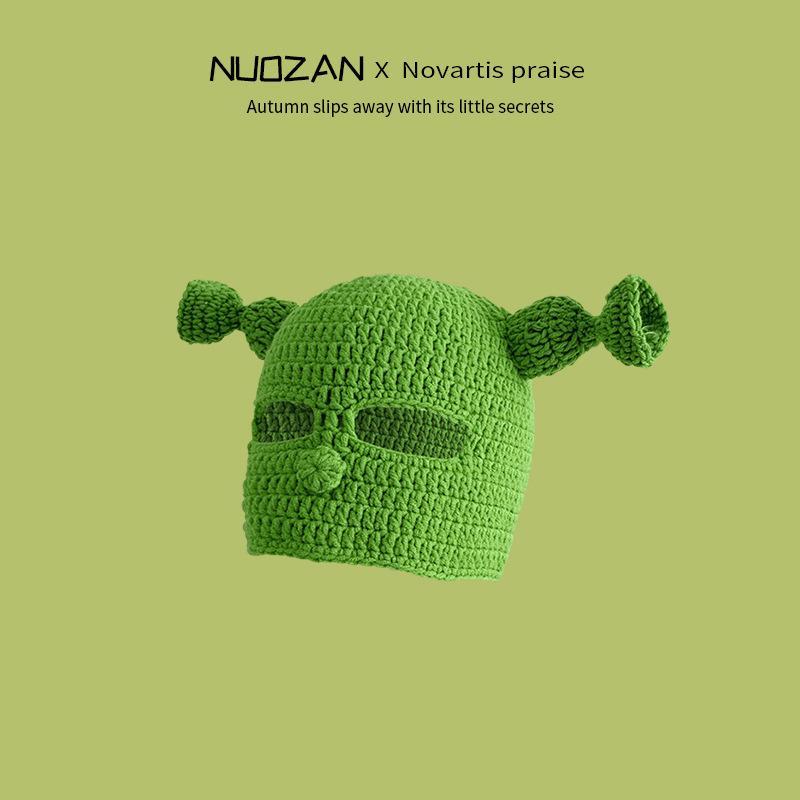 Cute funny handmade hat female autumn and winter cartoon monster Shrek wool hat personalized versatile knitted pullover