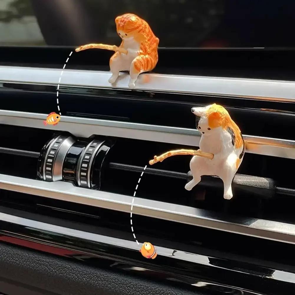 Fishing Cat Car Interior Decoration Cute Resin With Pipe Glasses Auto Rearview Mirror Pendant Air Outlet For Car Accessories