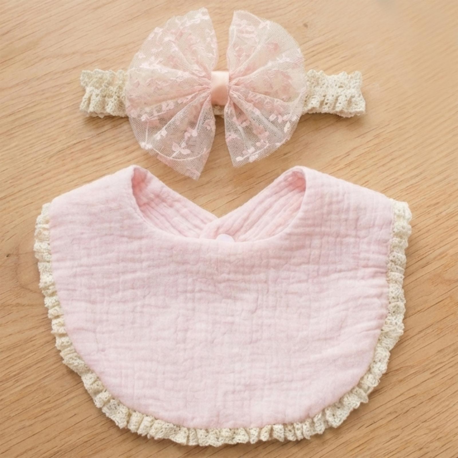 

Baby Monochrome Cute Bow Headband+bib Set, Suitable For 0-2 Years Old One Size